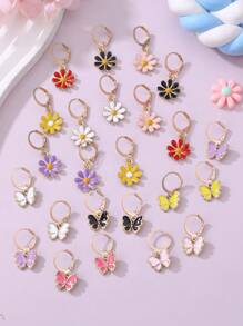 6 对女孩卡通吊坠耳环套装