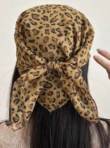 1pc豹纹小头巾欧美复古辣妹风夏季小方头巾嘻哈头巾发饰