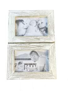 Wooden Rustic Farmhouse Wall And Desk 4x6 Double Picture Frames For Office, Floating Collage Antique Memorial Photo Frames Set, Square Record Frame For Family - 白色 - 查看 6