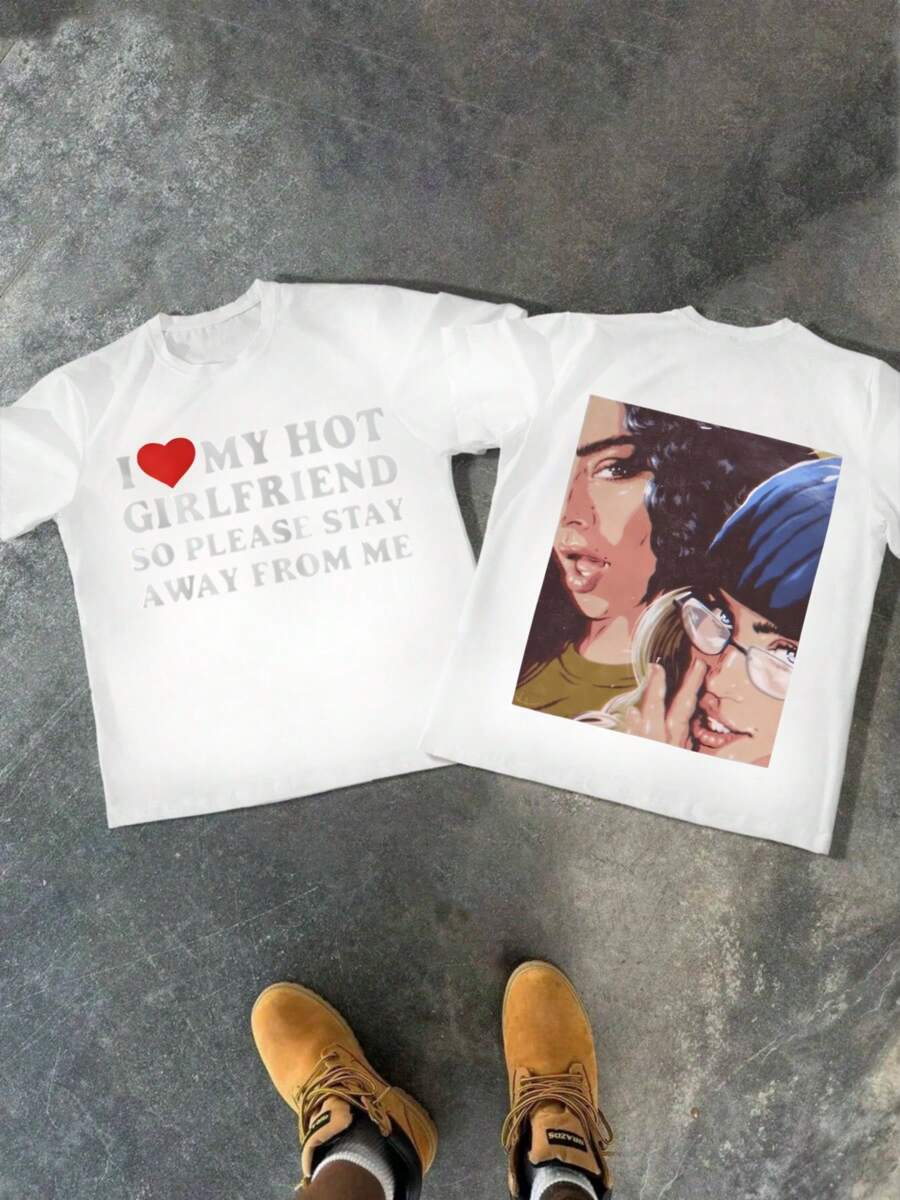 220g 100% Cotton 1Pcs Men's Casual Comfortable Double - Sided Digital Print T - Shirt Protective Love And Art Style - 白色 - 查看 1