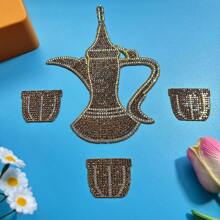 4pcs/Set Crystal Teapot & Cup Pattern Decorative Rhinestones Stickers For Clothing, DIY Accessories Crafts