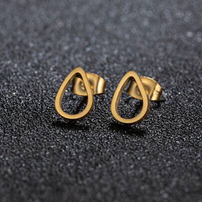 1Pair Stainless Steel Golden Plated Tear Drop Earrings For Women L Waterdrop Hoop Earrings Jewelry