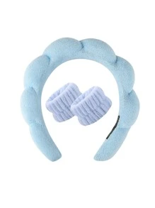 沐浴头带和沐浴腕带套装洗脸化妆发带套装，洗漱用可爱头带发饰护腕，高档感毛巾布，高颅顶发带，多种颜色可选家居用品家居浴室装饰夏季