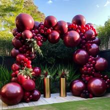 132 Pieces Pomegranate Red And Gold Balloon Set - Perfect For Weddings, Birthdays, Graduation Ceremony, Etc. - Multipurpose Party Decorations With Latex Balloons, Wedding Balloons, Wedding Occasions, Bridal Shower Occasions, Birthday Occasions, Graduation Occasions, General Occasions