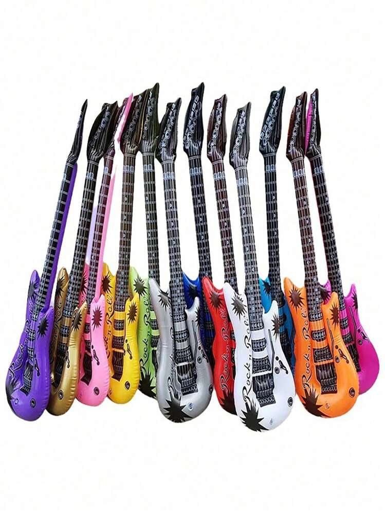 Random 1pc Party Inflatable Toy, Guitar/Microphone/Speaker Music Instrument Prop For Wedding, Party, Gift, Simulation Music Instrument Set - Multicolor - View 1
