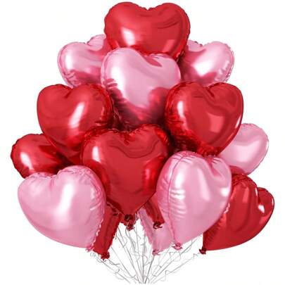 Globos en forma de corazón rosado y rojo, 14 piezas de globos de corazón de foil de mylar rosa claro de 18 pulgadas para el Día de San Valentín, cumpleaños, boda, compromiso, aniversario, fiesta de graduación