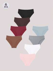 FINETOO Quần lót tam giác đơn giản, giản dị, màu trơn, vải jacquard dành cho nữ 8 chiếc/bộ - Nhiều màu - Xem 7