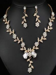 1 Set Flower Design Earrings & Necklace, Elegant Vintage Rhinestone Jewelry Set For Women, Professional Jewelry For Wedding, Party