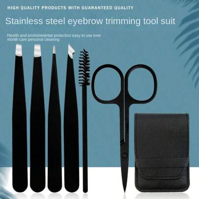 6pcs Stainless Steel Eyebrow Tweezer, Black Tweezer Makeup Beauty Tools Set, Includes Curved Scissors, Eyebrow Brush, Facial Hair Remover Tweezers, Eyebrow Tweezers,Makeup,Cheap,Room Decor,Vanity,Travel,Bedroom,Makeup Accessories,Tweezers,Cheap,Stocking Stuffers,Makeup,Makeup Tools,Cheap Stuff,Gifts,Gifts For Women,Christmas Gifts