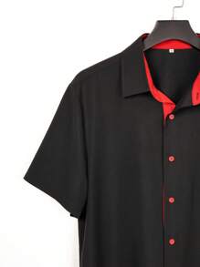 Men's Colorblock Short Sleeve Shirt, New Design For Summer - Black - View 4