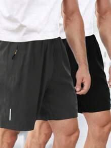 2件套青少年男童运动跑步5英寸休闲短裤，夏季 - 深灰色 - 查看 2