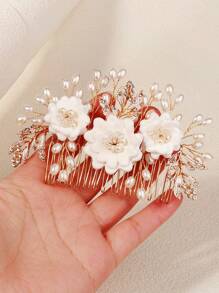 1pc European & American Polymer Clay Flowers Decor Hair Comb, For Weddings & Parties