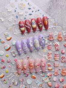3PCS Easter Relief Nail Stickers, Cute Rabbit Nail Art Self-Adhesive Decoration Tools, Radish Print 5D Self-Adhesive Nail Design, Suitable For Acrylic Nails, Meniscus Supplies For Women And Girls, Holiday Gifts