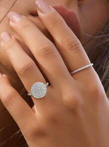 ESBERRY 1pc S925 Sterling Silver Luxury Cubic Zirconia Round Ring, Women's Ring, Suitable For Daily Wear, Also Can Be Used As Fine Jewelry