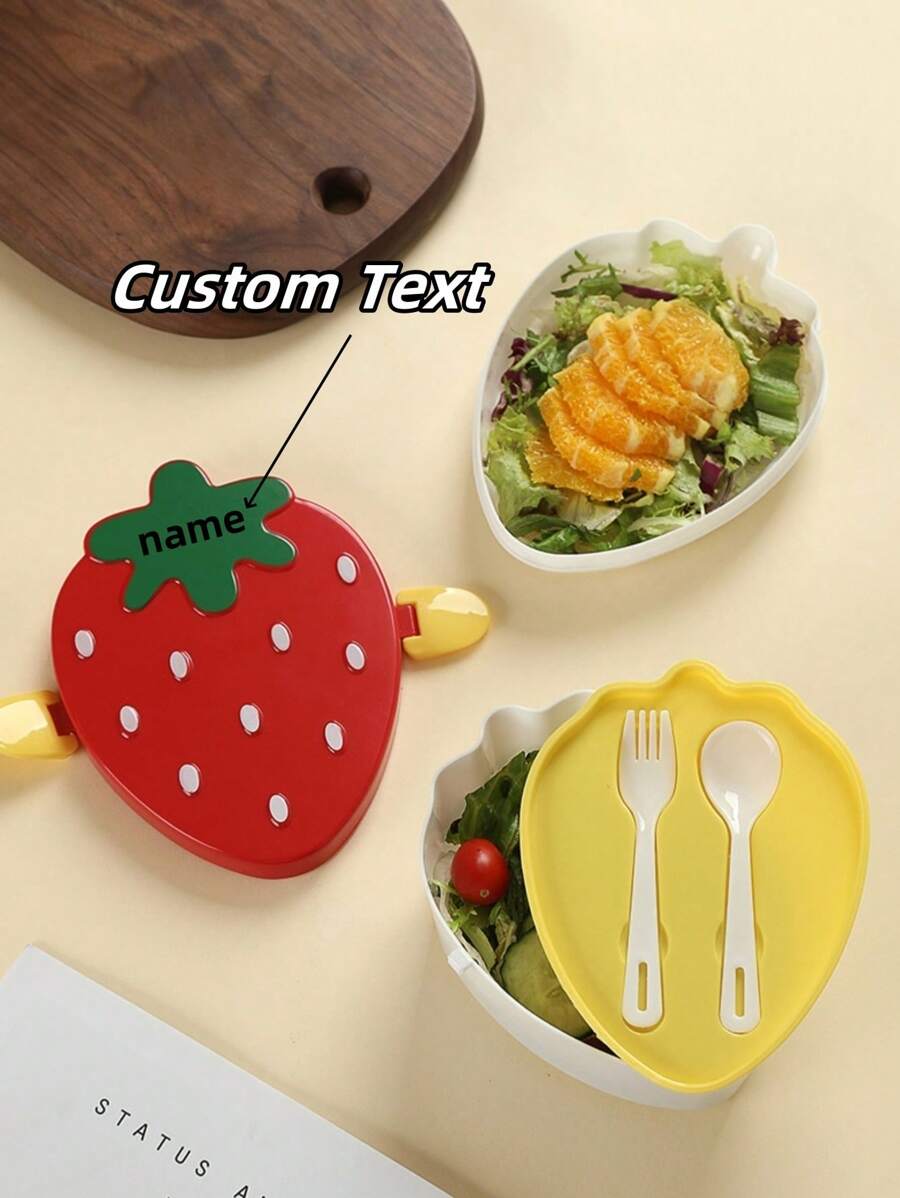 Customizable Cute Cartoon Strawberry Plastic Bento Box, Children's Double Layer Lunch Box Takeout Lunch Box For Students, Girls - Multicolor - View 1