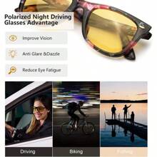 HYCHIC Night-Driving Anti Glare Glasses Yellow Polarized Lens For Foggy/Rainy/Cloudy/Nighttime - UV Protection - 多色花朵鏡框/黃色鏡片 - 查看 4