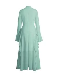 Ladies' Spring And Summer Vacation Date Music Festival Mother's Day Elegant Chiffon Ruffle Edge Slimming Dress - Green - View 4