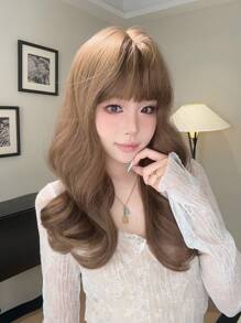 alicegarden 1 Piece Synthetic Heat-Resistant Short Wavy Wig In Brown Wigs, With Bangs, 20 Inches Long, Made From Fiber, Suitable For Daily Use, Natural And Realistic False Hairpiece.Christmas  Party Vacation,  Made From Fiber Elegance Wig,Suitable For Use,Natural And Realistic False Hairpiece - Brown - View 5