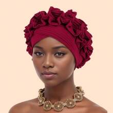 Ruffled Turban Cap Women's Head Wraps Soft Comfortable Headscarf Bonnet Lady Solid Color Headgear - Crumpled Wood Ear - View 8