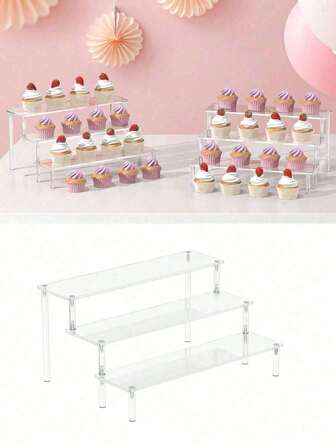 1 st akryldisplayställ, 3-vånings parfymorganisator och multifunktionellt muffinsställ för karaktärsvisning, festdessertställ, dekoration och förvaring Använd alla hjärtans dag, alla hjärtans bröllop, födelsedag