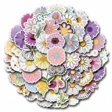 55 piezas Pegatinas lindas de margaritas Pegatinas de flores para botellas, portátiles, equipaje, diarios, hermosas pegatinas de plantas, calcomanías de vinilo - Multicolor - Ver 3