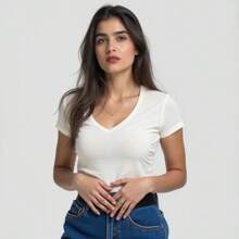 Kit 2 Women's V-Neck T-Shirt 100% Basic Cotton Premium T-Shirt - 查看 2