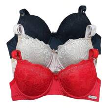 Kit até 03 Sutiãs Rendado Reforçado Premium Melissa Com Bojo Push Up Efeito Silicone Poliamida Alças Reguláveis - Multicolorido - Visão 5