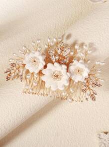 1pc European & American Polymer Clay Flowers Decor Hair Comb, For Weddings & Parties