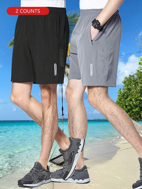 2pcs Men's Summer Outdoor Casual Running Sports Quick-Dry Breathable Shorts