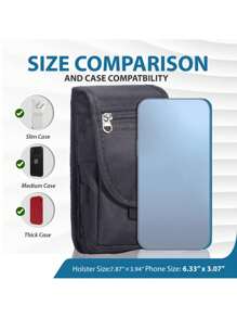 男士大容量钱包，带手机袋、多功能工具卡套、翻盖手机包（带腰带环）、3个隔层、休闲笔槽，兼容腰带（拉链颜色随机） - 黑色 - 查看 7