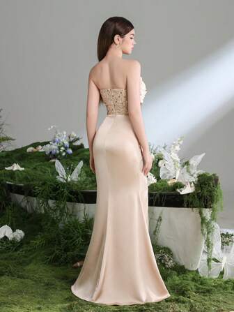 无肩带甜心高开叉鱼尾晚礼服 | 红毯、庆典、婚礼、高档活动的正式优雅之选