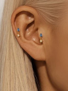 1 Par de pendientes de plata de ley 925 con estrella de ocho puntas y circonita azul para mujer, joyería clásica y minimalista para boda, fiesta y novia