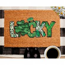 Lucky St Patrick's Day Doormat, Outdoor Welcome Mat, St Patricks Day Decor, St Paddy's Welcome Mat, Leprechaun Hat, Shamrock, Retro St Patricks Porch Decor