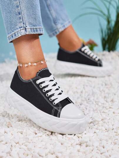 Royalfashion Schwarze Damen Plateau Turnschuhe Merija