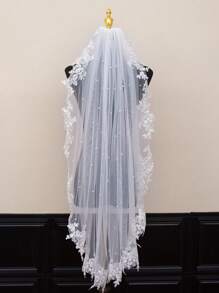 1pc Lace Trim, Mid-Length, Faux Pearl Wedding Bridal Veil Accessory - Multicolor - View 7