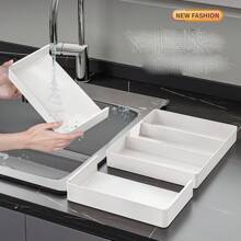 1set Expandable Drawer Storage Boxes For Cabinets, Removable Plastic Trays Adjustable Divider Organizer - White - View 3