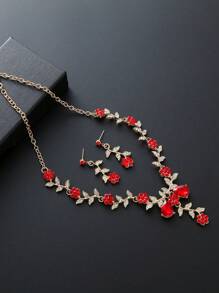 1 Set Flower Design Earrings & Necklace, Elegant Vintage Rhinestone Jewelry Set For Women, Professional Jewelry For Wedding, Party