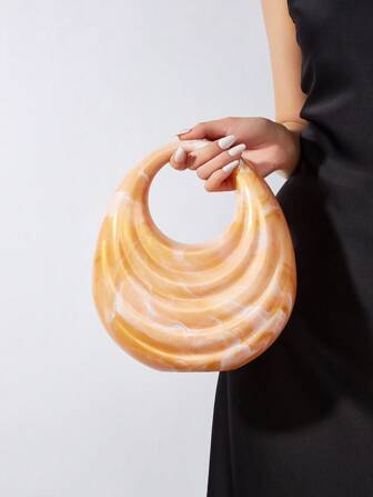 亚克力新月盒形手提包，时尚百搭链条单肩斜挎包，适合女士，也适合婚礼、派对、舞会、晚宴