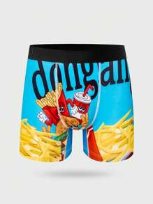 1pc Refreshing & Burger 3D Digital Print Breathable Boxer Briefs - Blue - View 2