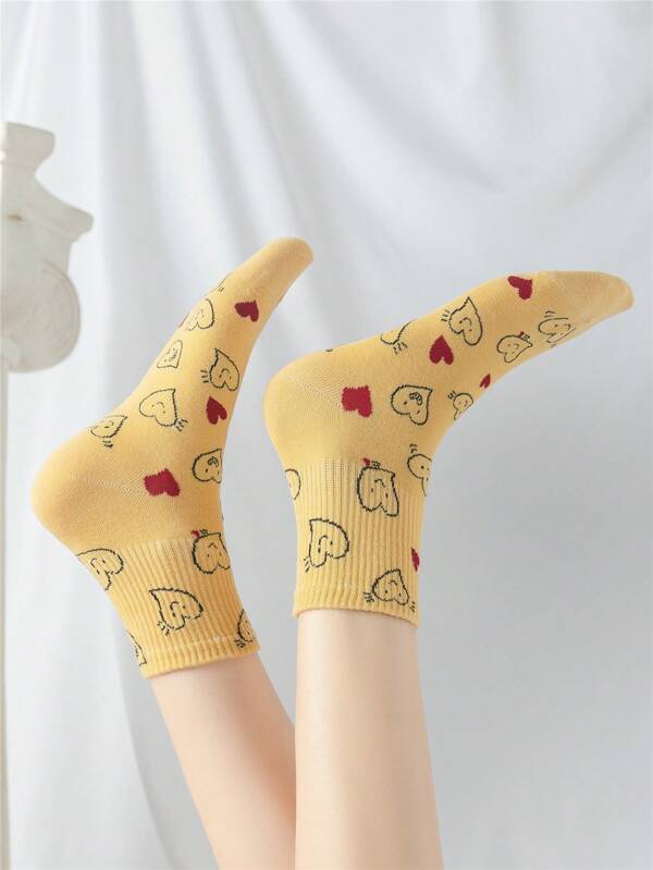 1 Pair Kids/Teens Breathable Elastic Heart Pattern Low Cut Socks, Back To School