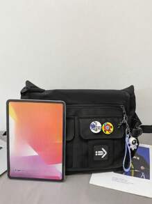 Men's Letter Decor Solid Color Crossbody Bag Sling Bag For Men Messenger Bag Back To School Supplies Book Bag Shopping Bag Laptop Case - Black - View 3