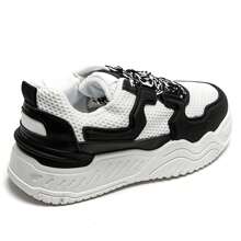Women's Chunky Sole Sneakers | Comfortable Textured Laces - Black - View 4