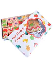 28片拼图拼板拼图益智配对积木，儿童早教启蒙玩具，幼儿园木制玩具，花园认知多米诺骨牌，多米诺骨牌配对游戏 - 彩色 - 查看 5