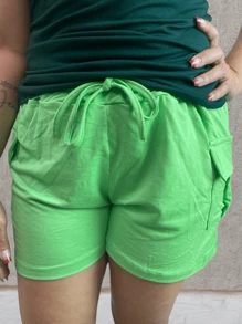 Women's Shorts In Lightweight And Comfortable Sweatpants With Side Pockets In Various Colors - Màu xanh chanh - Xem 2