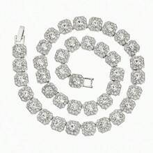1 pieza Collar de cadena cubana con zirconia cúbica en talla baguette, cuadrado y unisex - Collar de gargantilla lujoso y personalizado (enviado según el tamaño de la longitud)