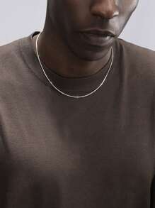 1pc Copper Men's Necklace, Minimalist Fitness Square Snake Bone Pendant, Unisex Simple Chain Necklace, Silver/Gold Color Clavicle Chain, Suitable For Daily Outfit, Fashion Jewelry Gift For Graduation, Mother's Day