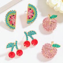 2 piezas Pendientes tipo botón estilo bohemio con cristal de sandía, melocotón y cereza de la serie de frutas, adecuado para uso casual, vacacional y de fiesta de las mujeres