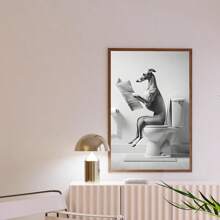 1pc, Canvas Hanging, Framed Decorative Painting, Poster, Wall Arts, Whimsical Greyhound Bathroom Canvas Poster - Humorous Wall Art For Living Room, Bedroom, Home Office Decor - Vintage & Modern Style, Vertical Orientation, Animal Print, Indoor Use, Bathroom Decor Gifts Birthday Graduation