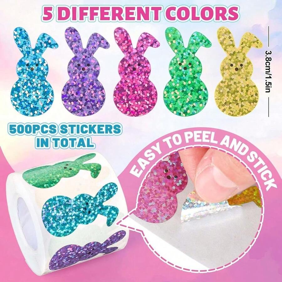 Easter Rabbit Stickers - Colorful Laser Cut Rabbit Stickers, 5 Shiny Colors, Self-Adhesive Sealing Labels, Suitable For Envelopes, Diaries, And Party Gifts - Multicolor - View 1