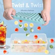 Premium Spherical Ice Cube Tray - 33 Grid Round Easy Release Round Ice Ball Maker With Lid For Refrigerator Or Freezer - Perfect For Refrigerated Whiskey, Cocktails, Tea, Coffee And Beverages - Space-Saving Design That Is Easy To Clean
